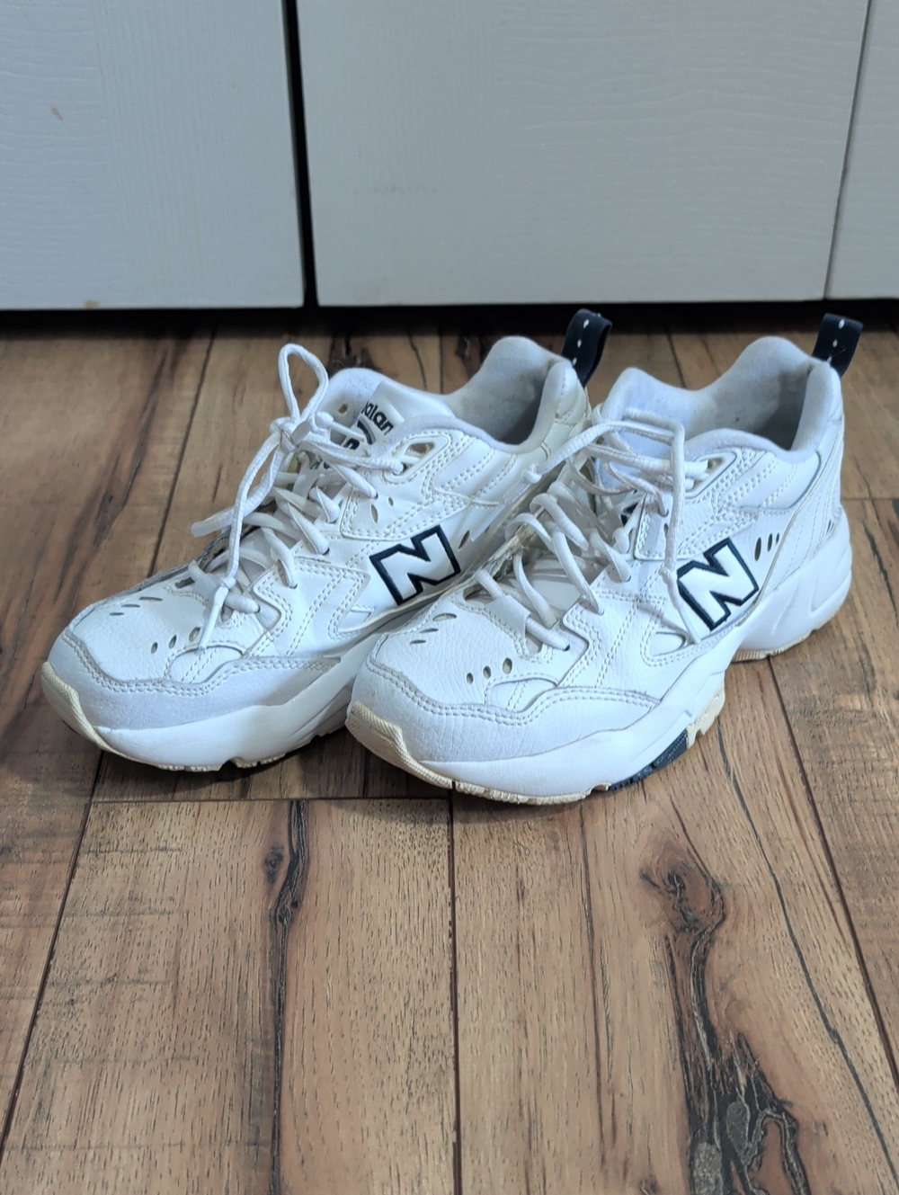New Balance White Sneakers with Navy Blue Accents